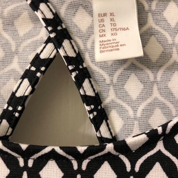 H&M Diamond Print Cutout Dress White/Black - Picture 3 of 8